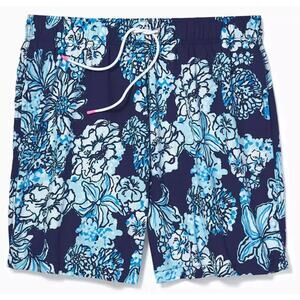 NWT Lilly Pulitzer Mens Capri Swim Trunk Low Tide Navy Bouquet All Day Size XXL